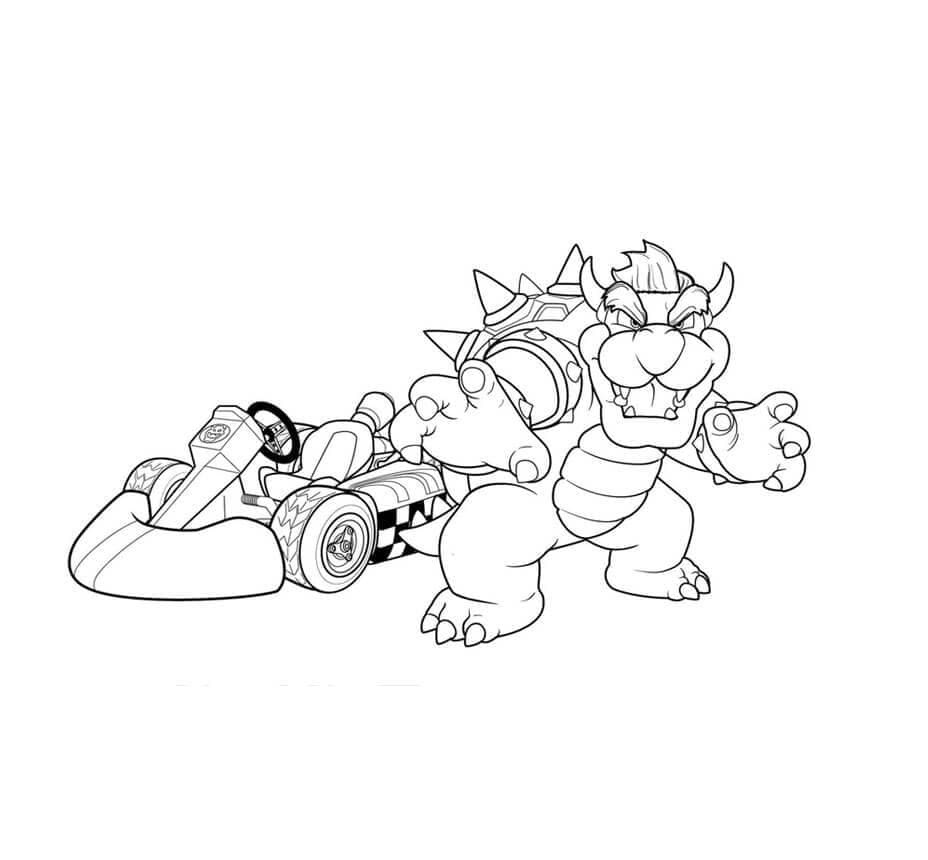 Bowser en Mario Kart para colorir