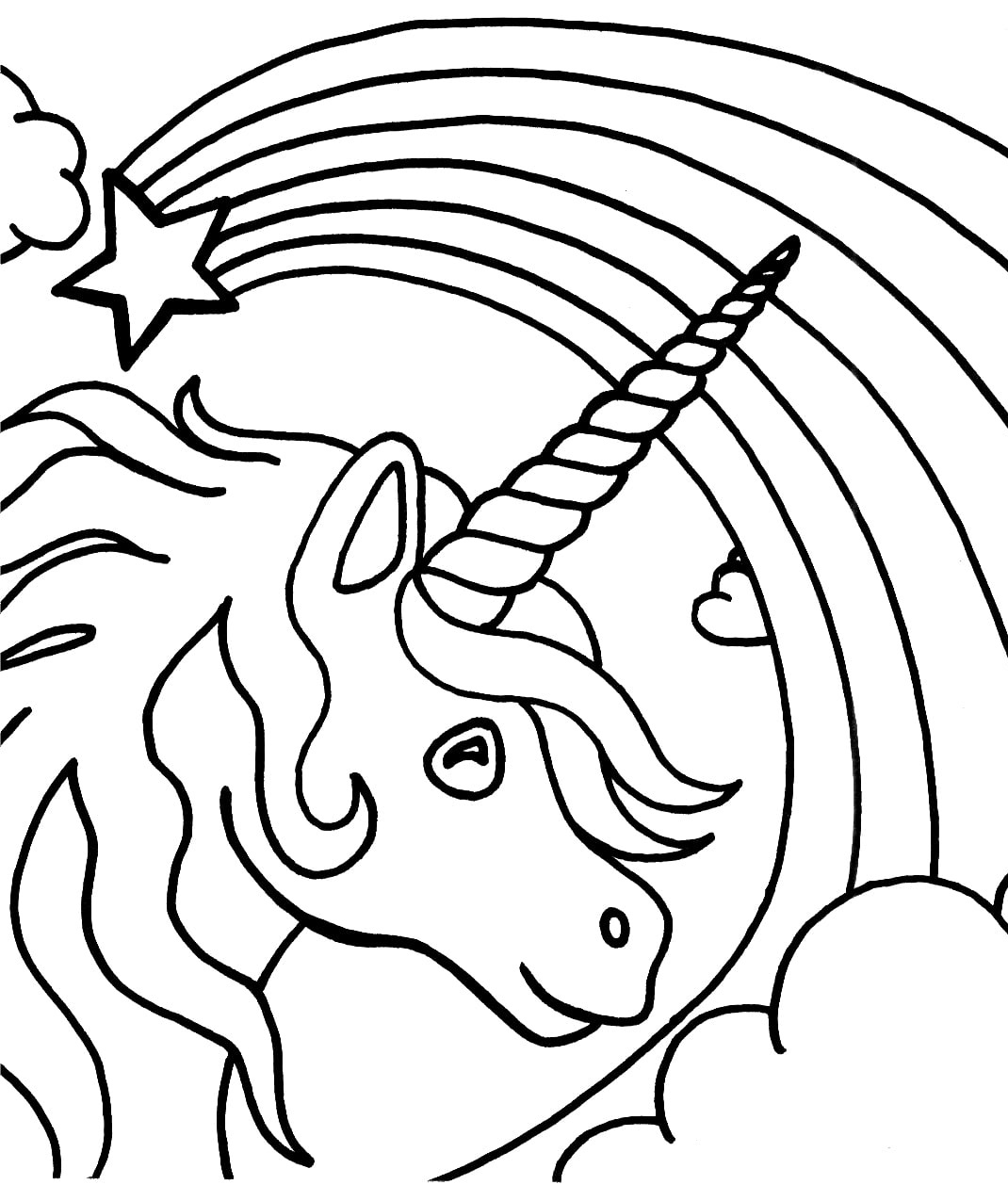 Dibujos de Cabeza de Unicornio con Arco Iris para colorear