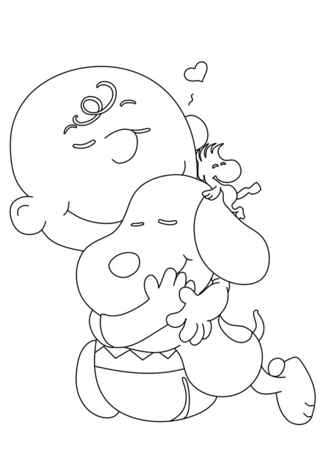 Dibujos de Cacahuetes Abrazando a Snoopy para colorear