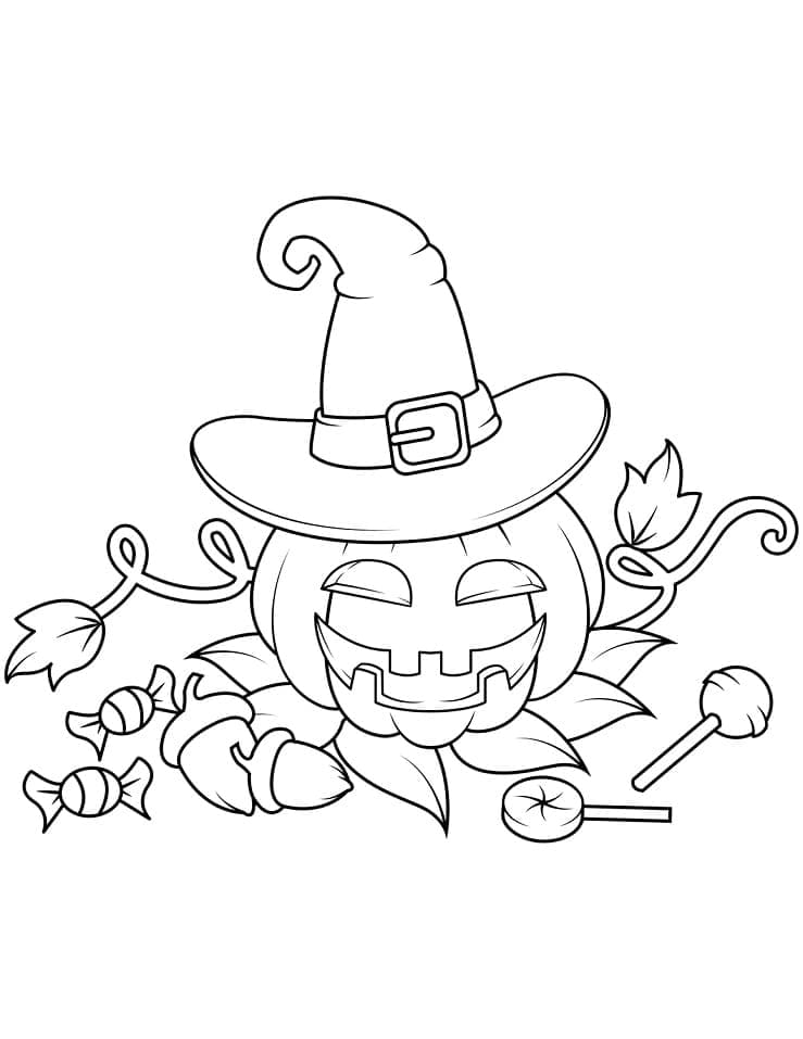 Dibujos de Calabaza de Halloween con caramelos para colorear