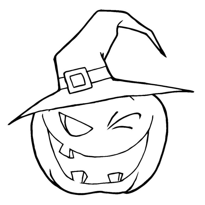 Dibujos de Calabaza de Halloween con sombrero de bruja para colorear