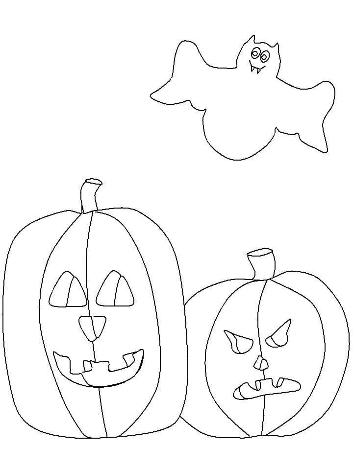 Dibujos de Calabazas y murciélagos de Halloween para colorear