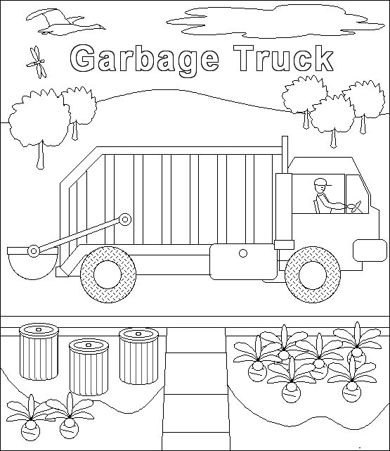 Dibujos de Camión de basura de Dibujos Animados para colorear