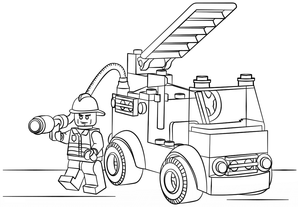 Dibujos de Camión de Bomberos de Ciudad Lego para colorear