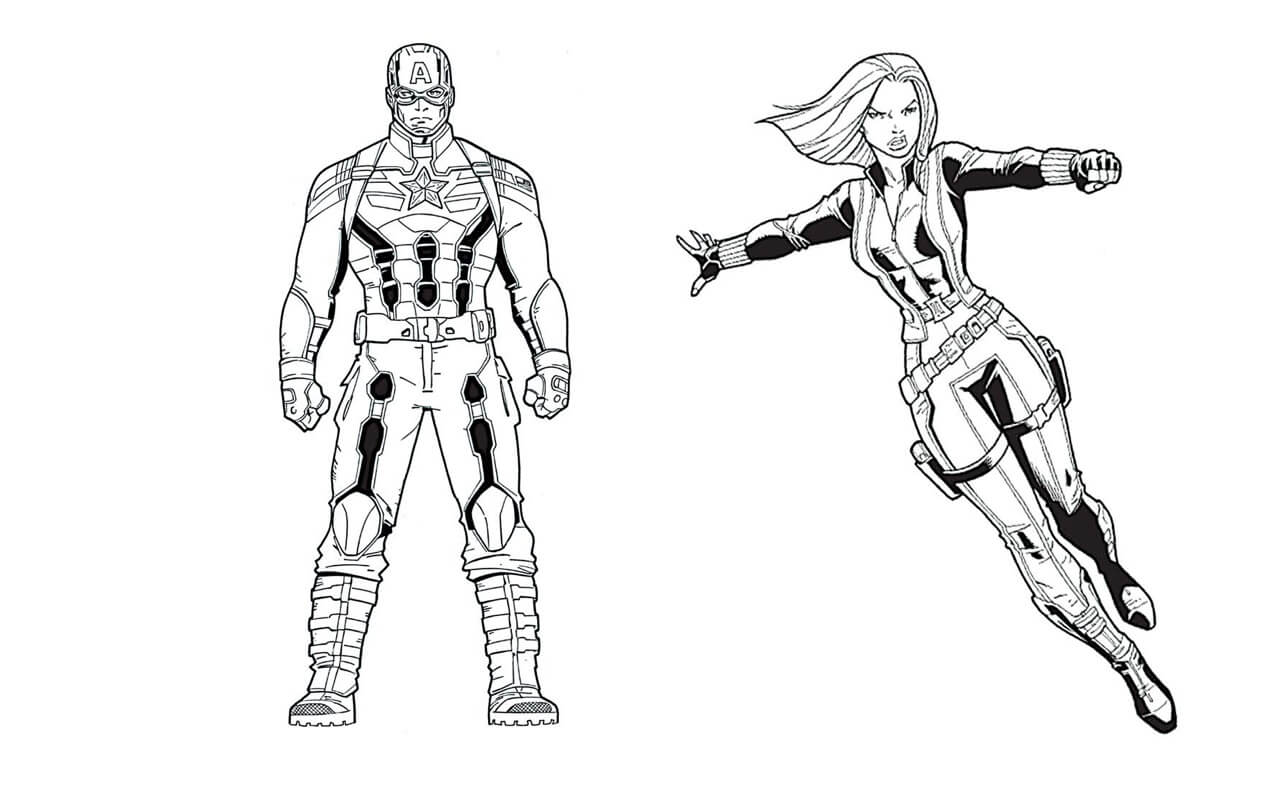 Capitán América y Black Window para colorir