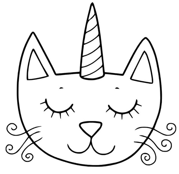 Dibujos de Cara de gato unicornio fácil para colorear