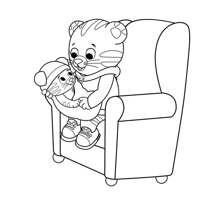 Dibujos de Caricatura madre Tigre Proceso de Llevar bebé Tigre en Silla para colorear