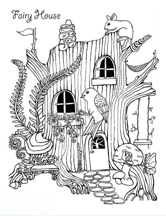 Casa de Hadas con Animal para colorir