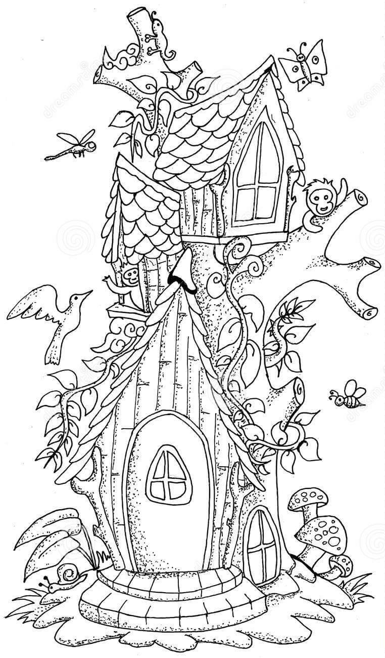 Casa de Hadas y Animal para colorir