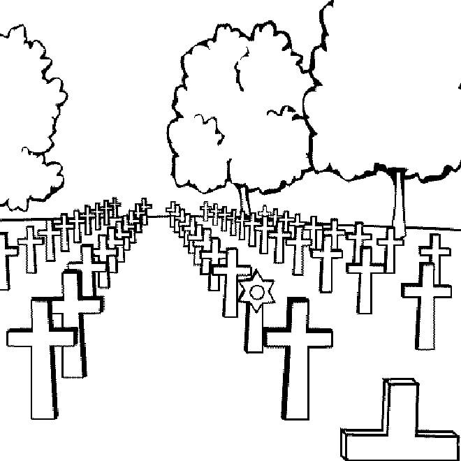 Dibujos de Cementerio Muchas Lápidas para colorear
