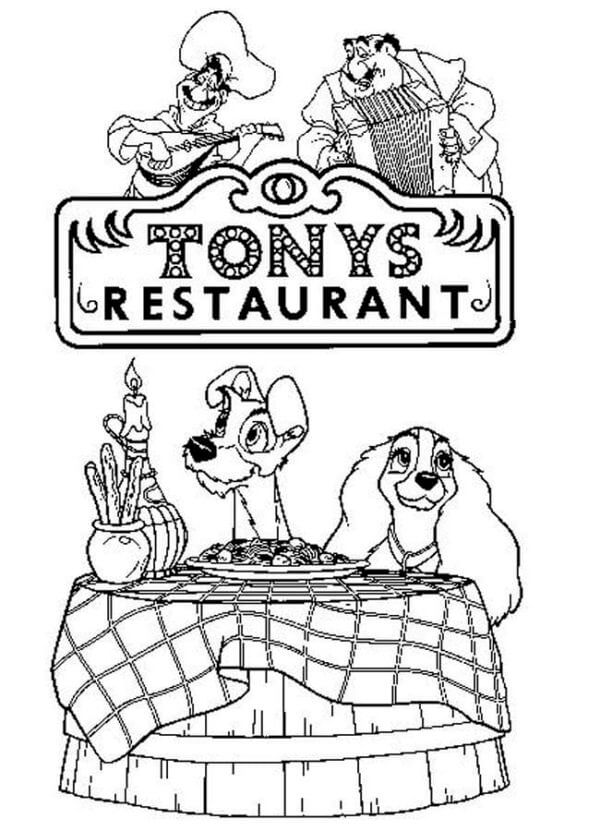 Cena a La Luz De Las Velas En El Restaurante Tony’s para colorir