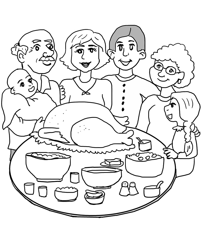Cena Familiar de Acción de Gracias para colorir