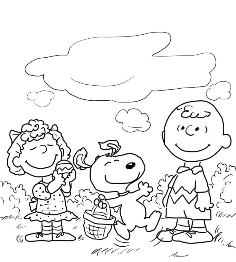 Dibujos de Charlie, Sally y Snoopy con Una Canasta para colorear