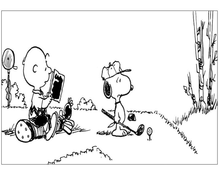 Dibujos de Charlie y Snoopy Jugando al Golf para colorear