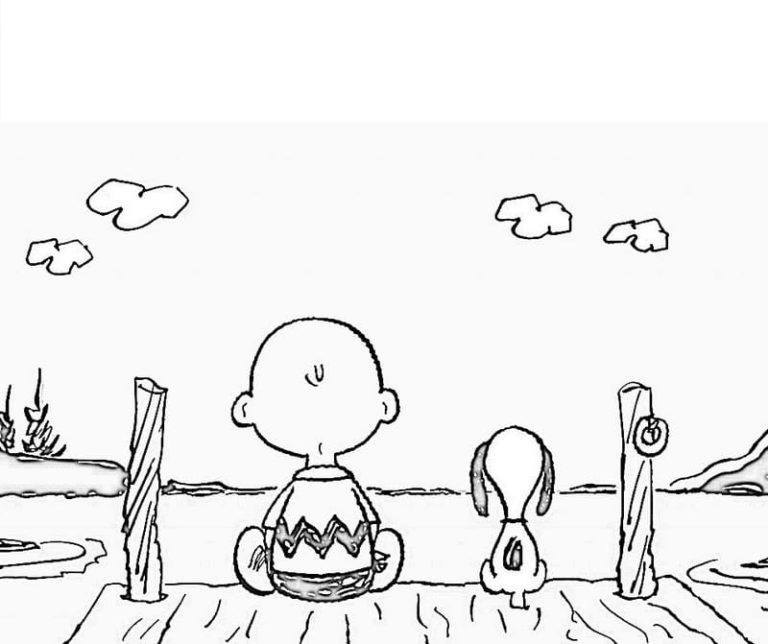 Dibujos de Charlie y Snoopy Sentados en el Borde Del Muelle para colorear