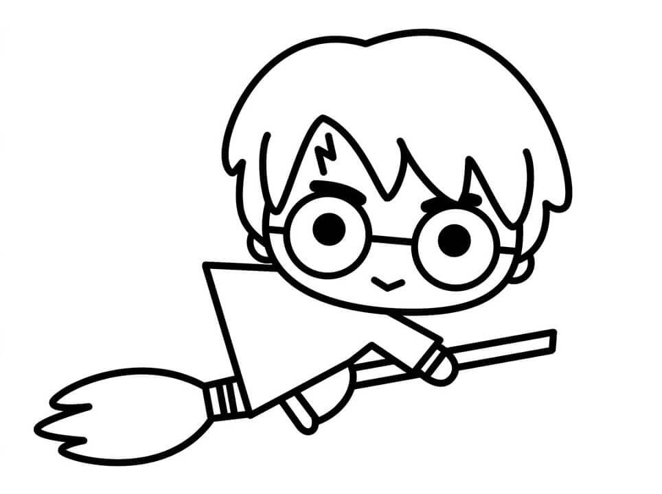 Dibujos de Chibi Harry Potter Volando para colorear