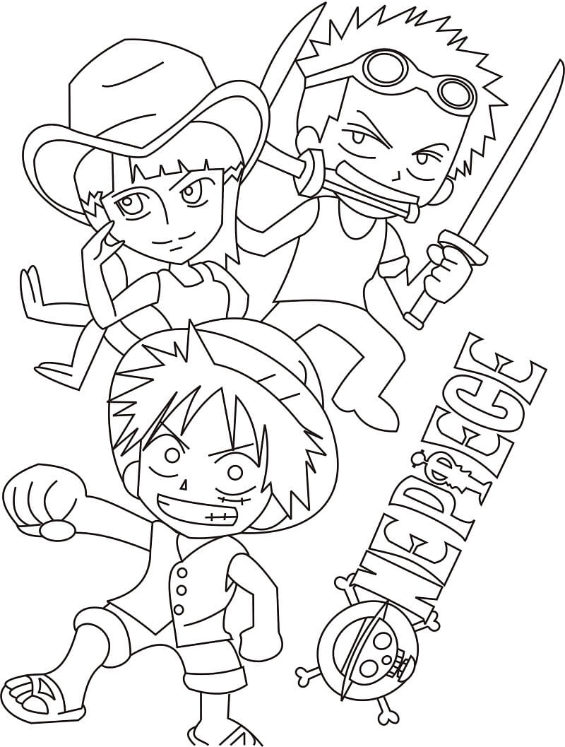 Dibujos de Chibi Zoro, Luffy Y Robin para colorear