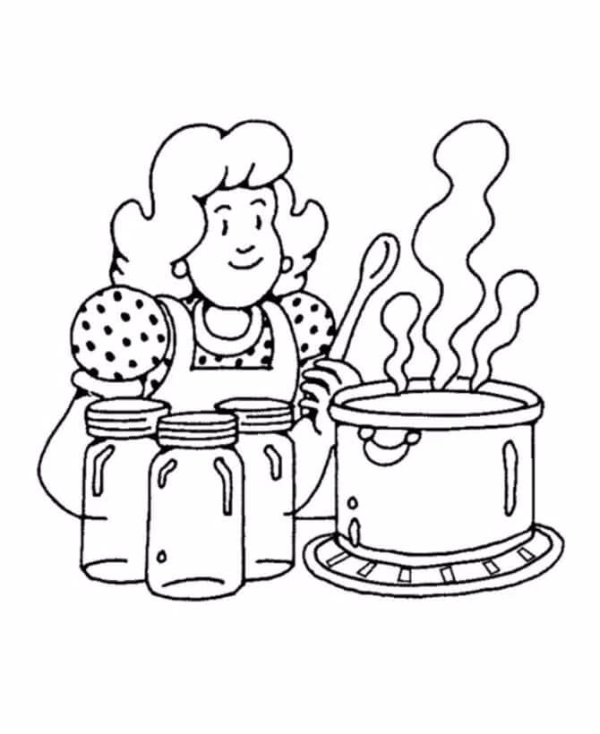 Chica Cocinando en la Cocina para colorir
