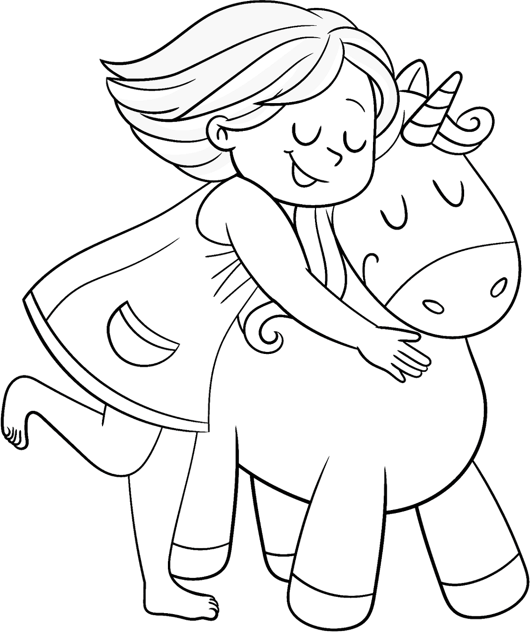 Chica con Unicornio para colorir