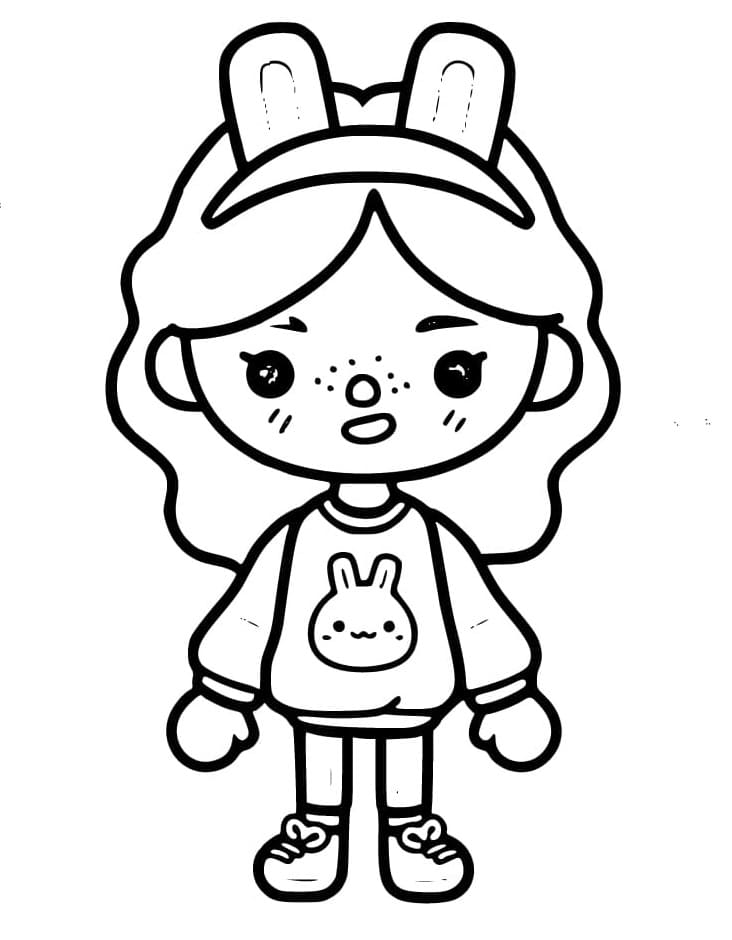 Dibujos de Chica de Toca Boca con orejas de conejo para colorear