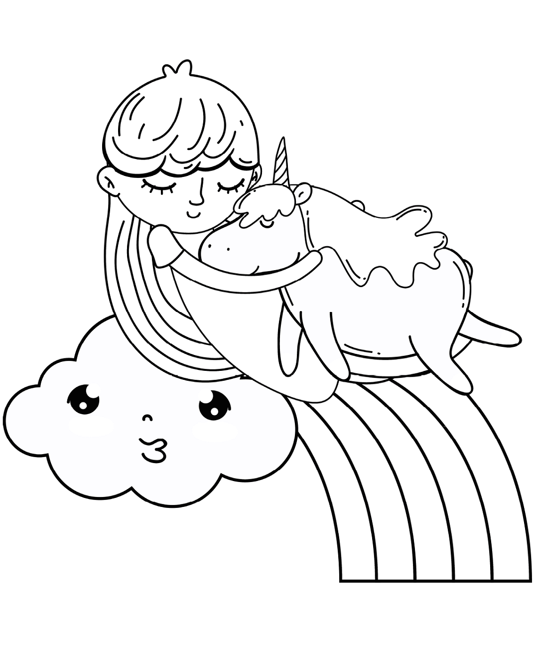 Chica Durmiendo Con Unicornio para colorir