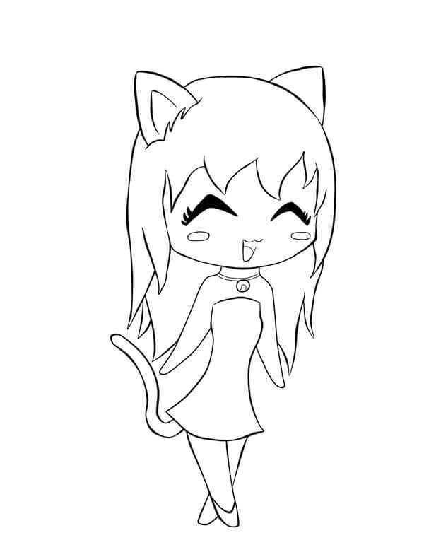 Chica gato Kawaii para colorir