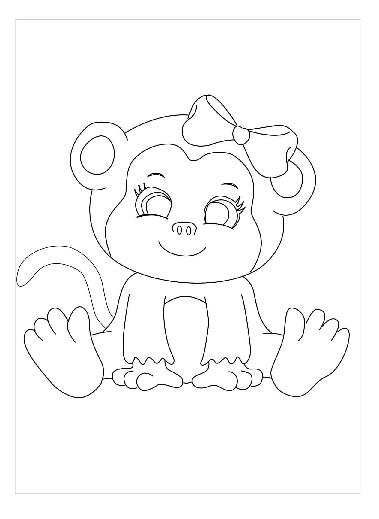 Chica Mono Sentada para colorir