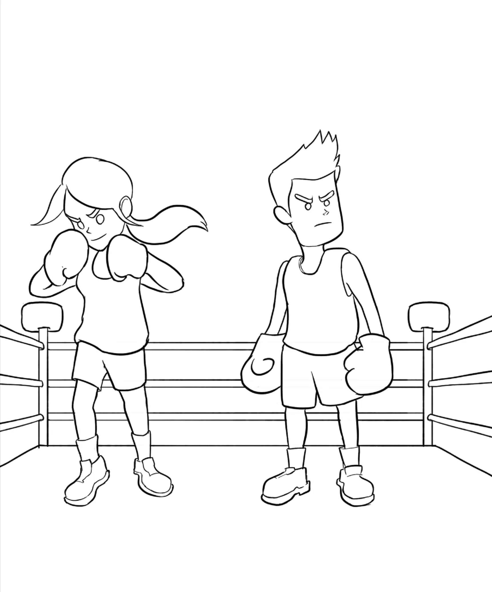 Dibujos de Chico Y Chica Boxeador para colorear