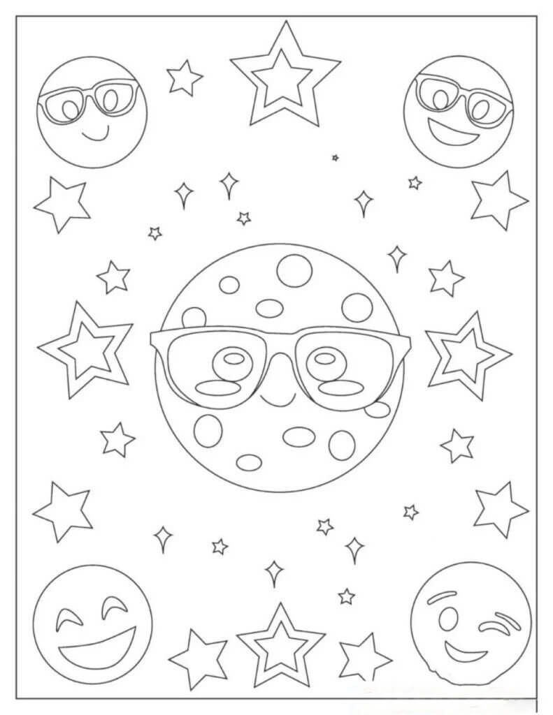 Dibujos de Cinco Emoji con Estrella para colorear