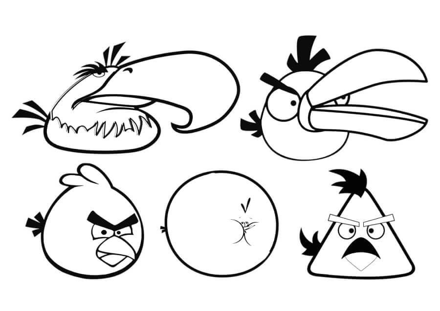 Dibujos de Cinco Pájaros de Angry Birds para colorear