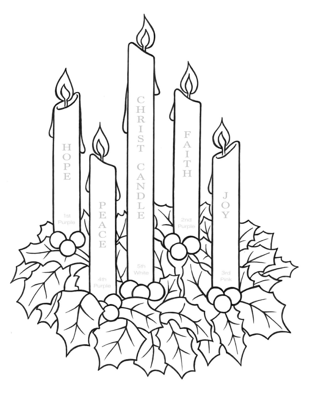 Dibujos de Cinco velas con hojas para colorear