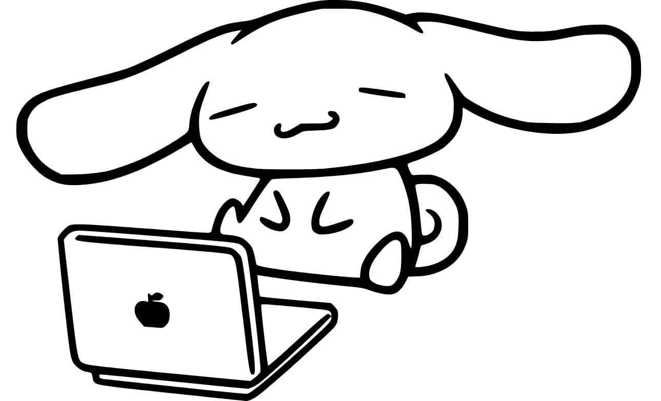 Dibujos de Cinnamoroll con una computadora portátil para colorear