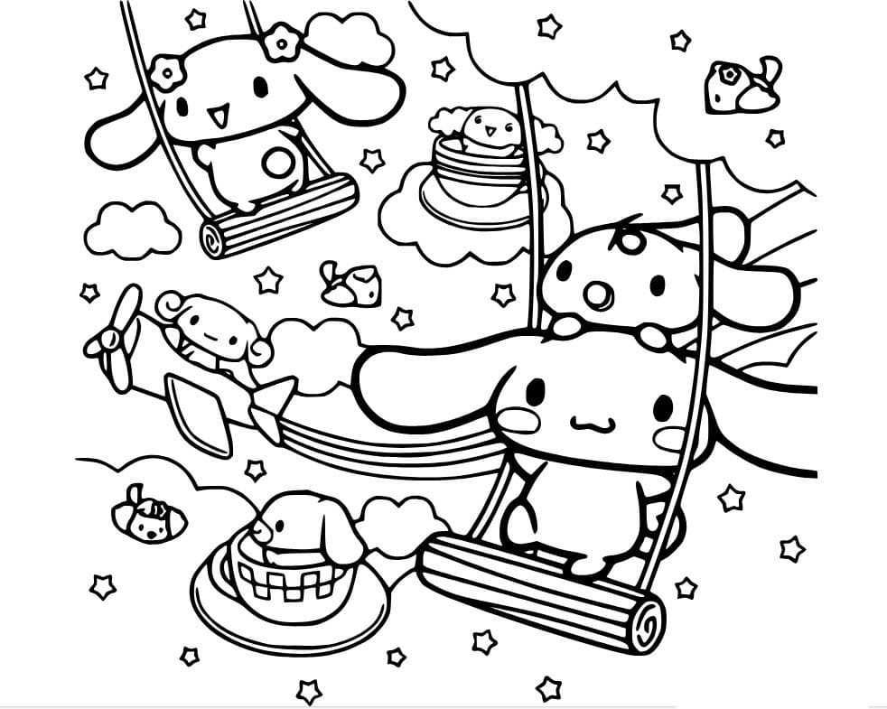 Dibujos de Cinnamoroll jugando al swing para colorear