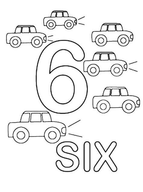 Coche Número Seis y Seis para colorir