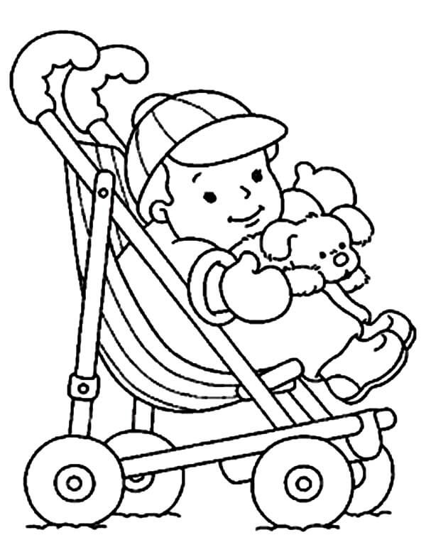 Dibujos de Cochecito Con Bebé Y Perro para colorear
