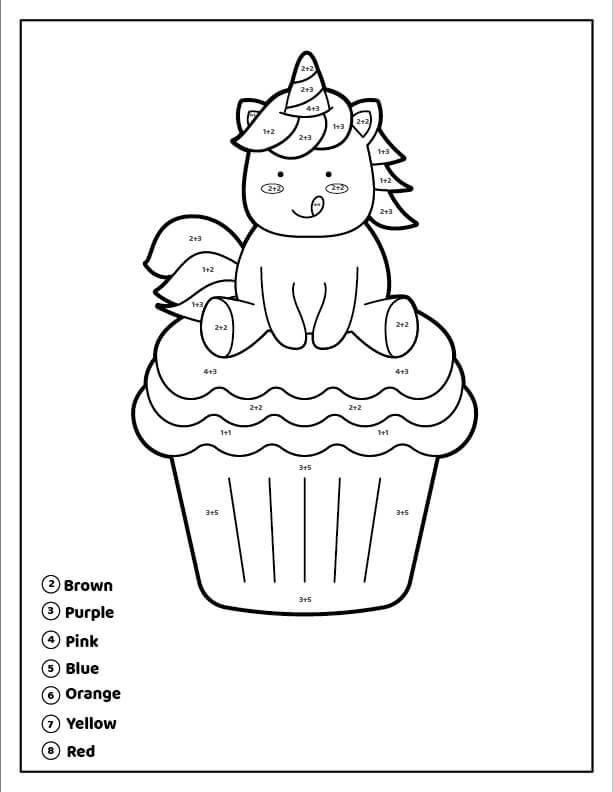 Dibujos de Colorear por Números Cupcake de Unicornio para colorear