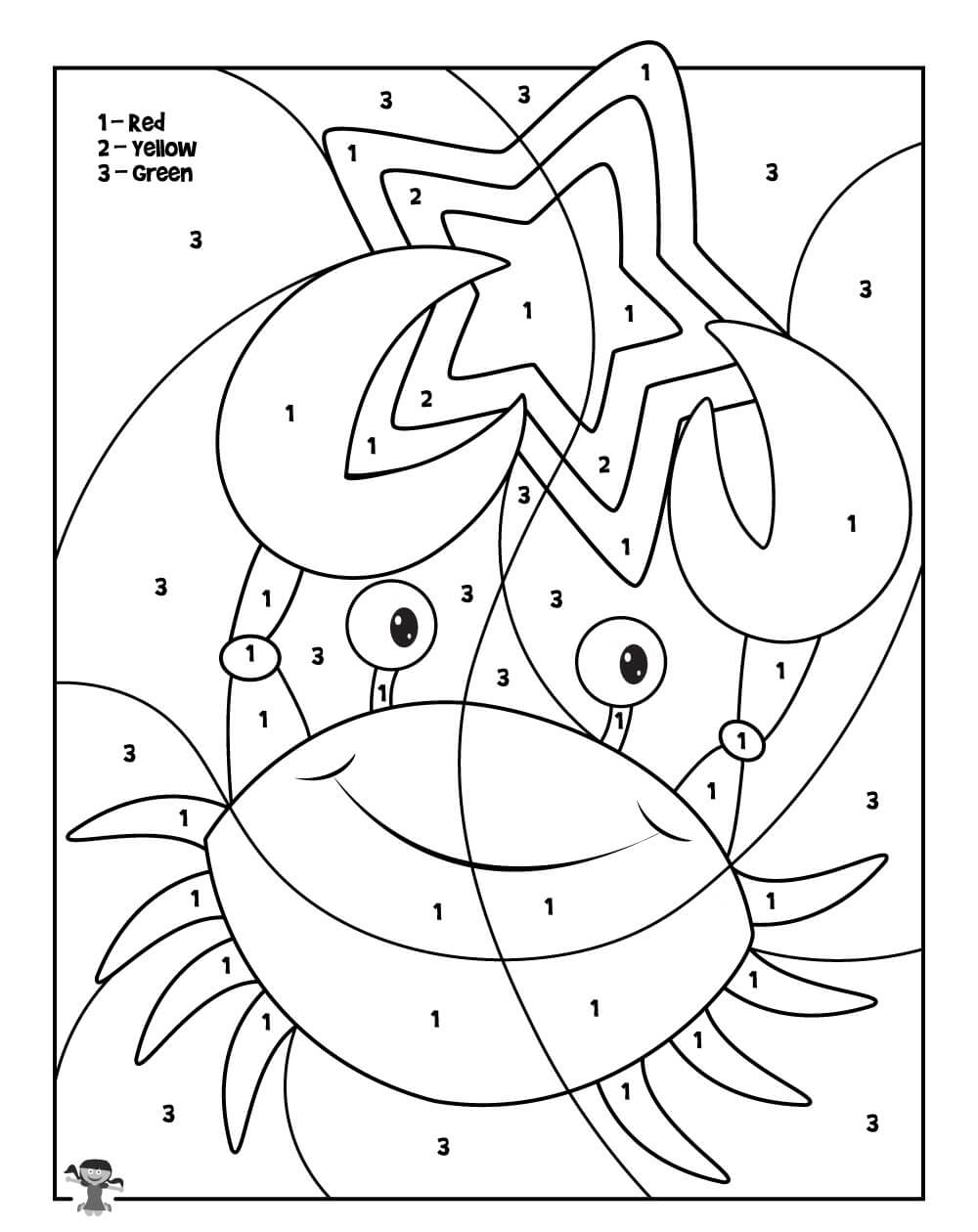 Dibujos de Colorear por Números un Cangrejo con Estrella para colorear