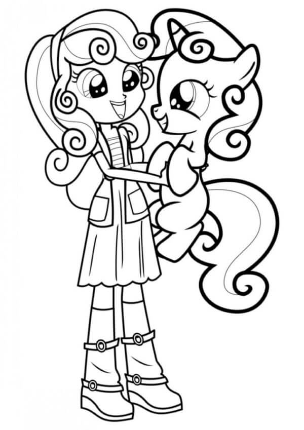 Dibujos de Con Su Amado Pony En Su Abrazo para colorear