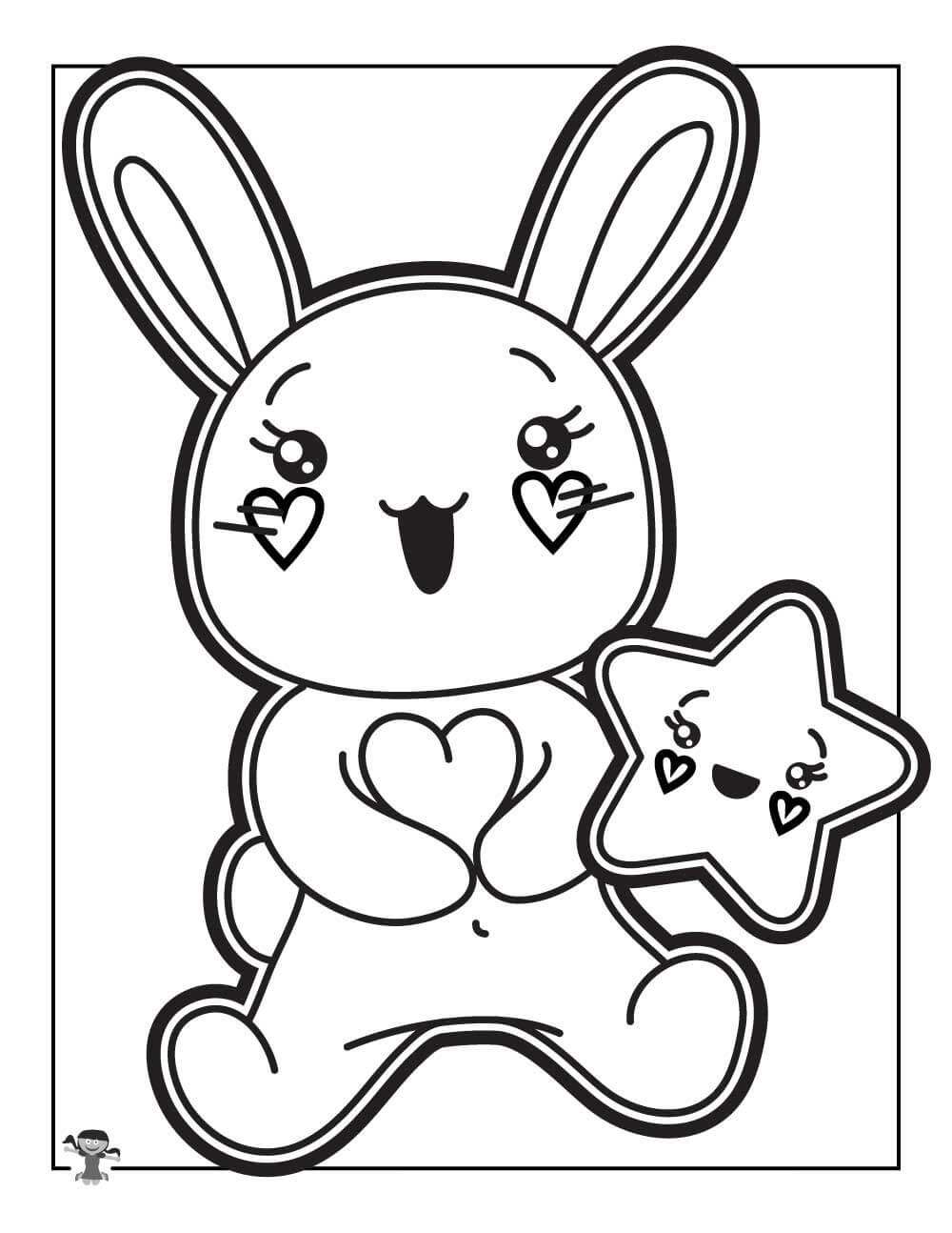 Dibujos de Conejito con Estrella Kawaii para colorear