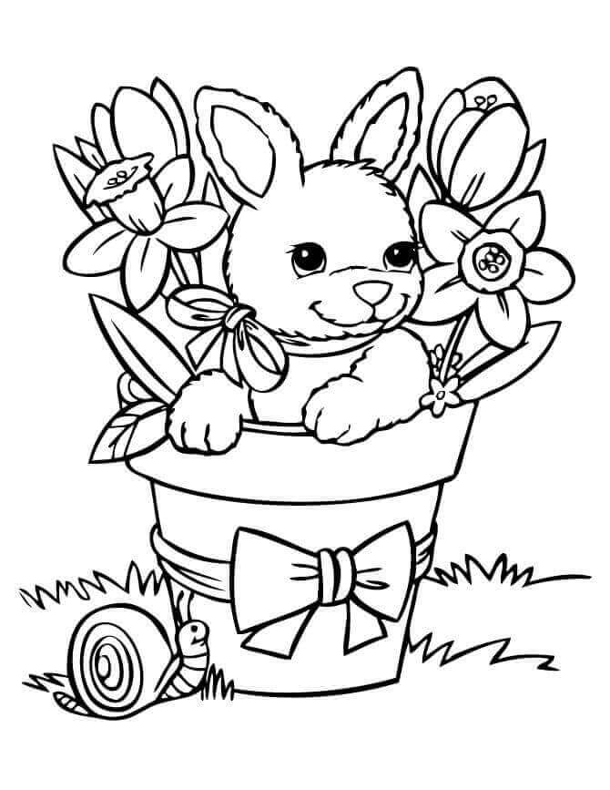 Conejo en Maceta en Primavera para colorir