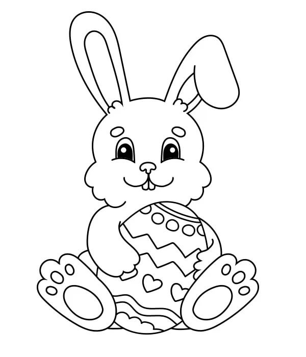 Dibujos de Conejo que Sostiene el Huevo de Pascua en Primavera para colorear