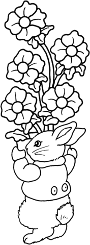 Dibujos de Conejo Sosteniendo Flores para colorear