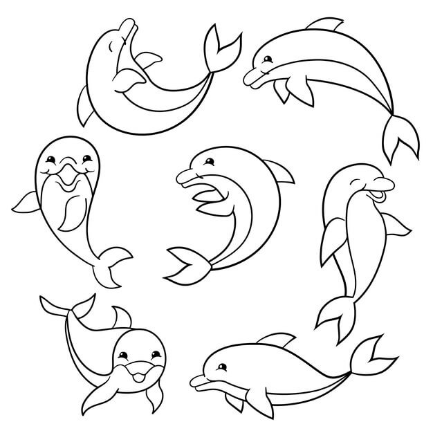 Dibujos de Conjunto de delfines Divertidos para colorear