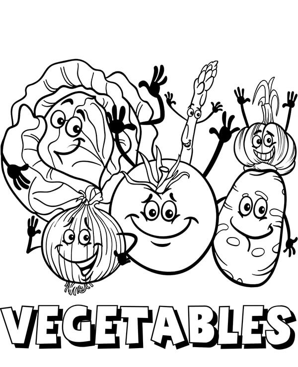 Dibujos de Conjunto de Vegetales para colorear