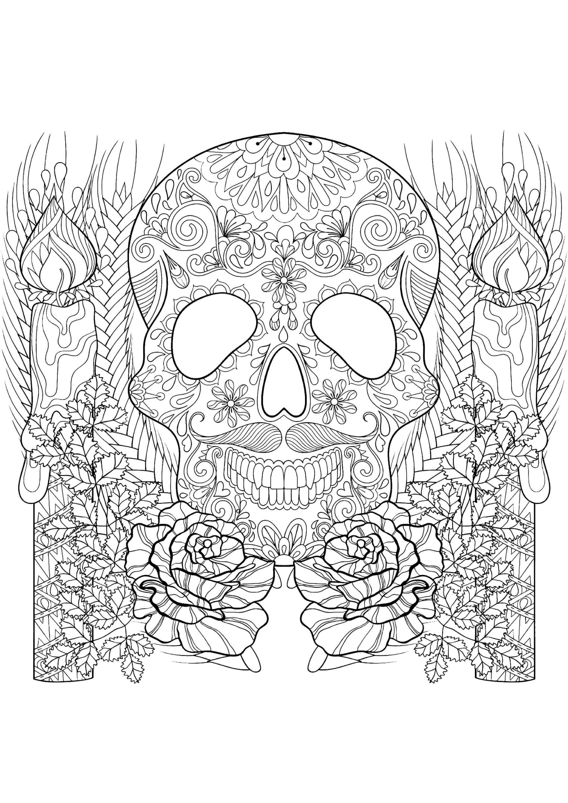 Dibujos de Cráneo y velas en mandalas de Halloween para colorear