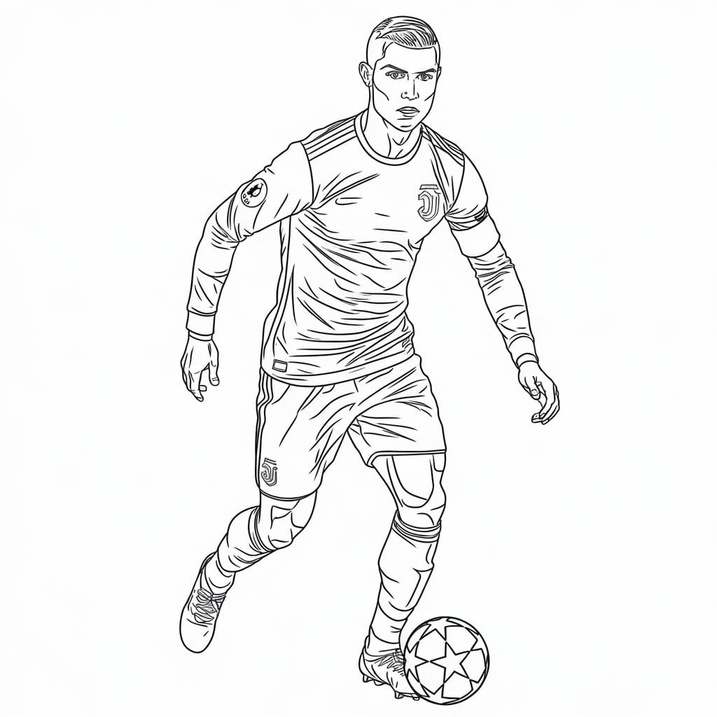 Dibujos de Cristiano Ronaldo jugando al fútbol Gratis para colorear