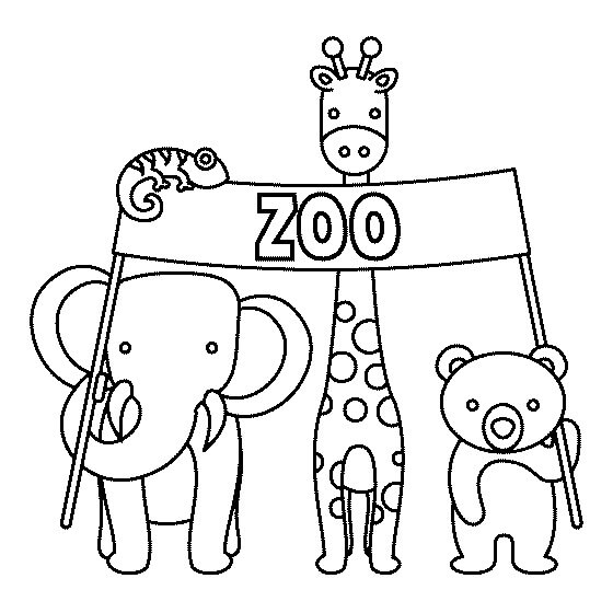 Dibujos de Cuatro Animales en el Zoológico para colorear