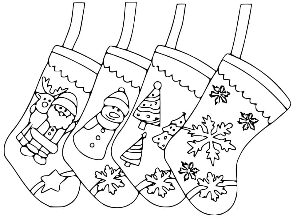 Dibujos de Cuatro botas navideñas para colorear