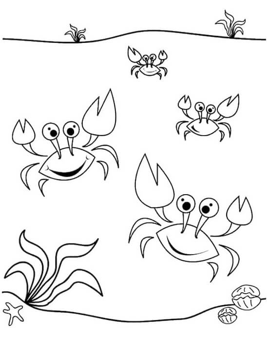 Dibujos de Cuatro Cangrejos Bailando para colorear
