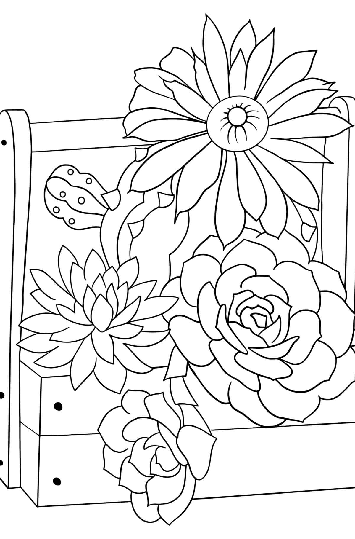Dibujos de Cuatro Flores de Cacto para colorear